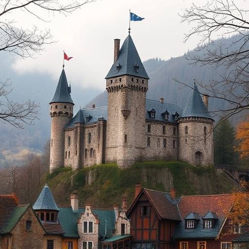 Château médiéval entouré de forêts verdoyantes