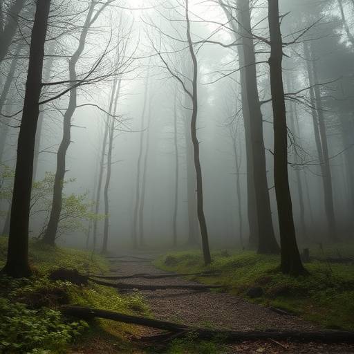 Vue du lieu de tournage 5 : Clairière dans la Forêt de Brocéliande avec une ambiance brumeuse