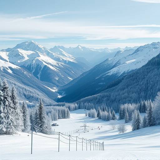 Vue du lieu de tournage 9 : Station de ski enneigée avec des montagnes imposantes