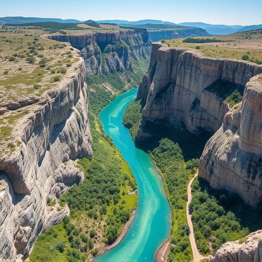 Vue plongeante sur les Gorges du Verdon avec la rivière turquoise serpentant au fond.