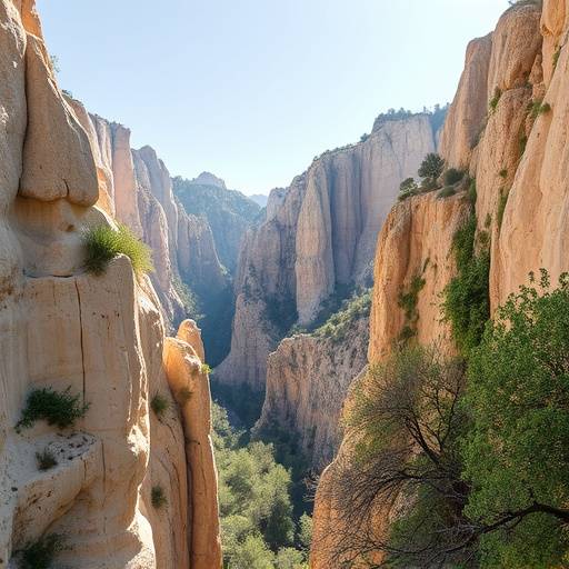 Vue rapprochée des falaises calcaires des Gorges du Verdon avec de la végétation accrochée.